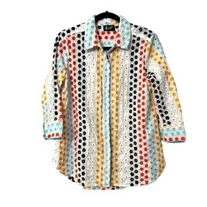 Mary V's Women's 3/4 Sleeve Multicolored Embroidered Floral Button Up Top GUC